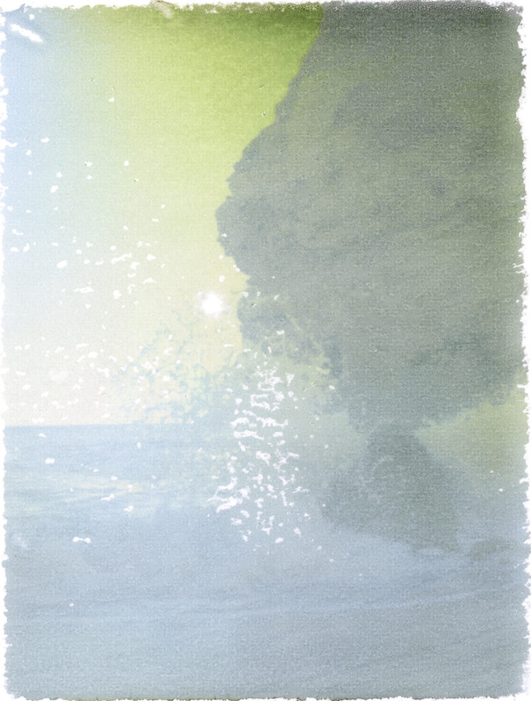 FP100-C transfer onto Arches platine paper showing incoming tide